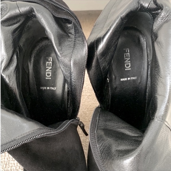 Fendi Black Suede Knee High Boots Brown Lizard Trim Platform High Heel 40 - Picture 7 of 10